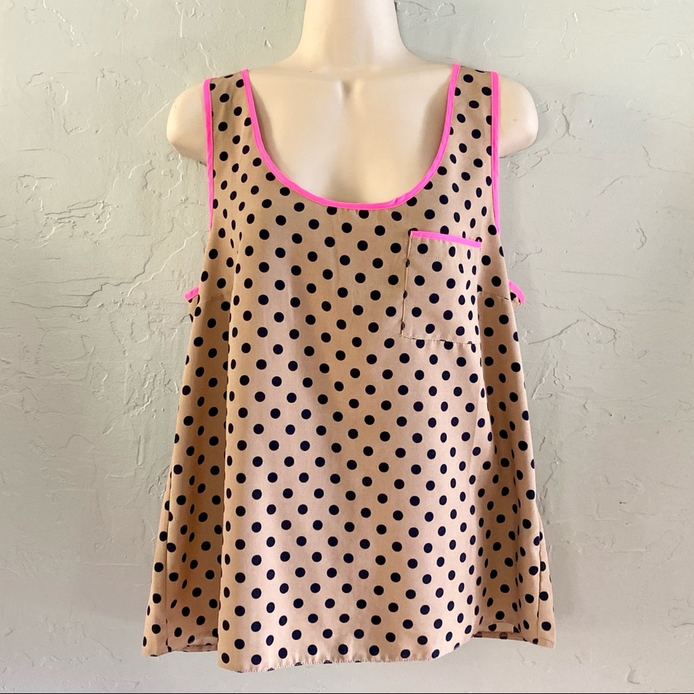 ASOS Polka Dot Tank Top, Neon Pink/Navy Blue/Tan M